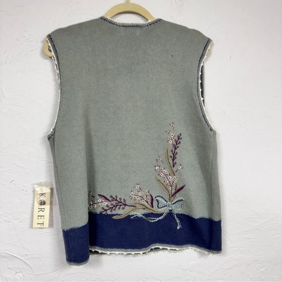 Vintage Koret Blue Green Embroidered Sweater Vest Womens M Grandma Core Cottage - Picture 9 of 11